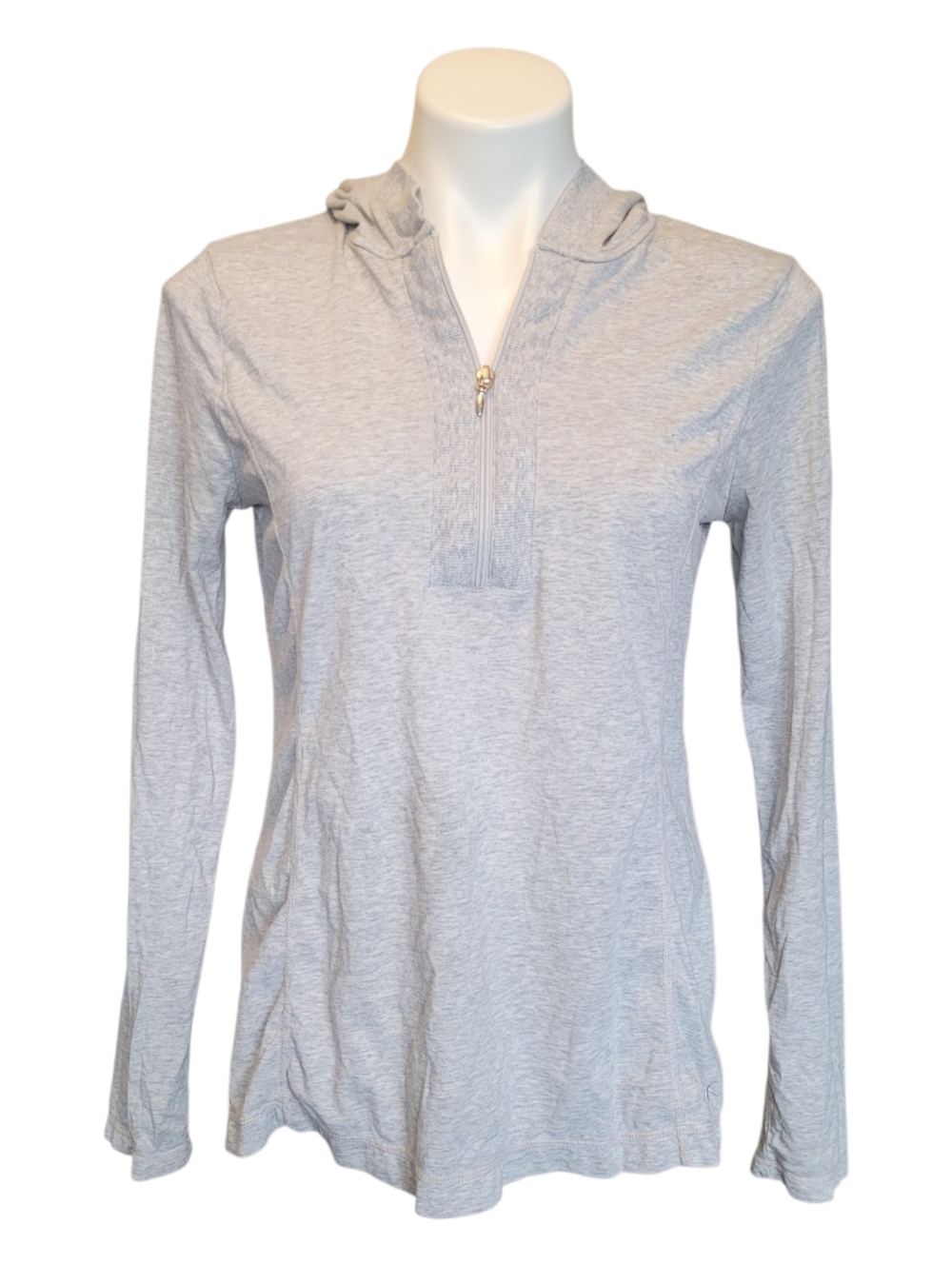 Danskin Now Womens Medium Grey Active Half Zip Hooded Long Sleeve Shirt